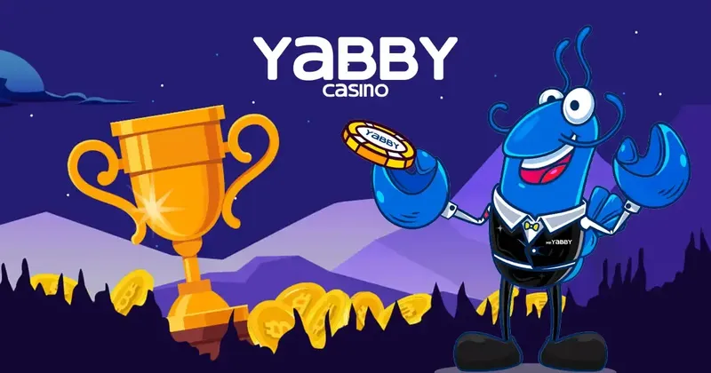 Mr Yabby, the casino's crayfish mascot, with a Yabby chip and a trophy